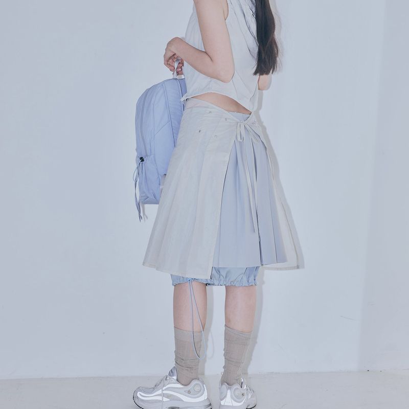 sheer layered rivet pleats skirt (beige)