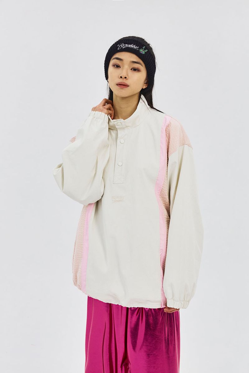 COMFORTABLE PULLOVER SNAP JACKET IVORY/PINK