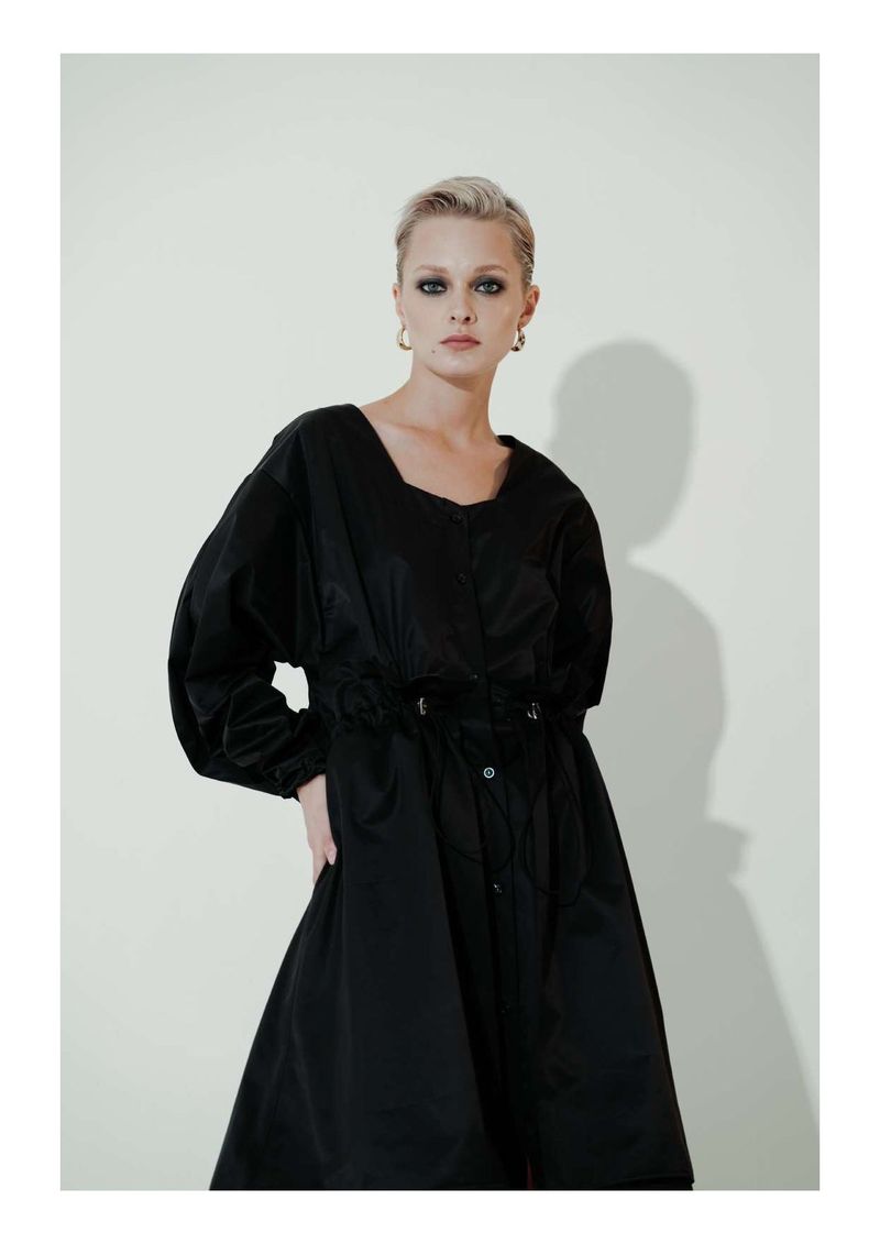 Gathered Drawstring Nylon Dress
