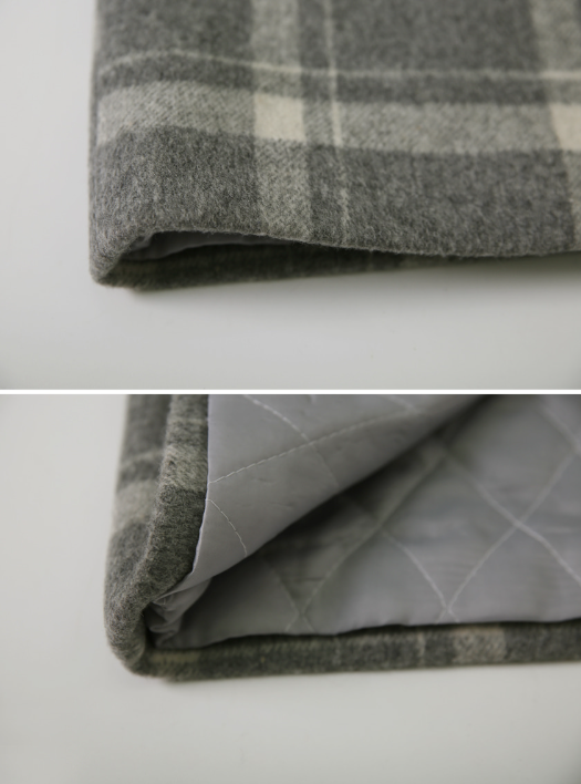[SHOPPERMADE] Ash Gray Check Wool Long Duffle Coat
