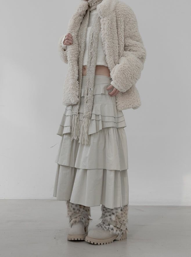 Anple Unbalanced Frill Tiered Skirt