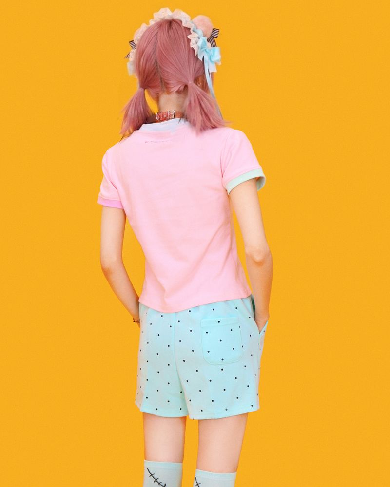 mint candy dot banding shorts