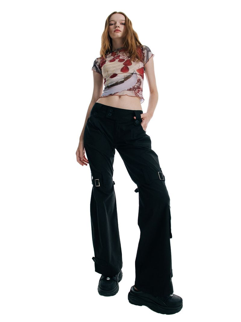 0 8 low-rise belted pants - BLACK