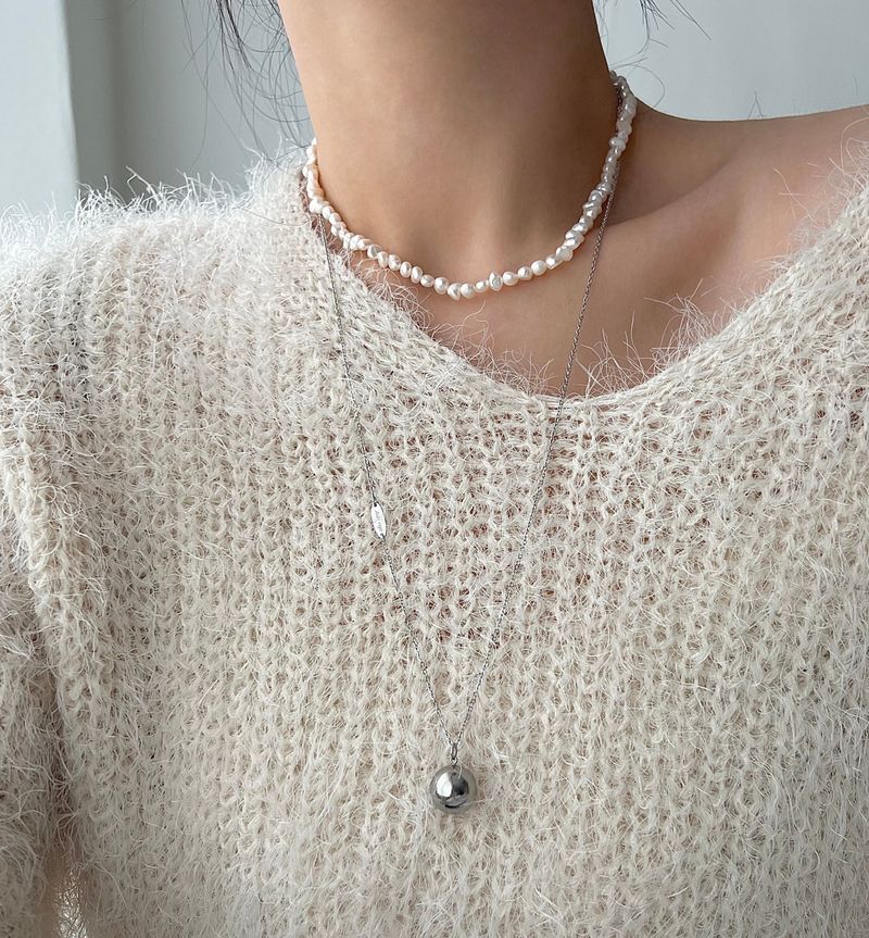 vvv Stainless Steel Bold Ball Long Coin Two Way Coin Titanium Necklace