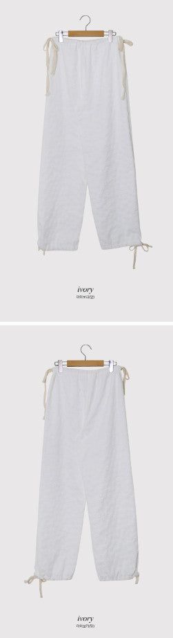 Flower Emboss String Wide Jogger Pants (4color)