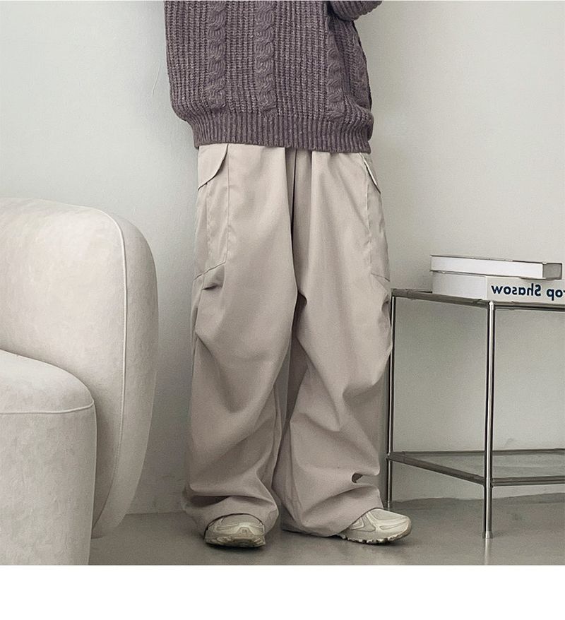 Bicol String Pleated Cargo Wide Pants