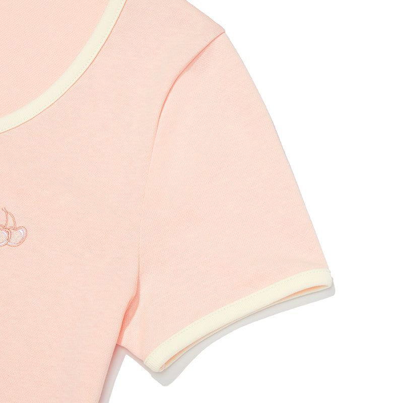 SMALL CHERRY ROUND NECK DRESS [SALMON]