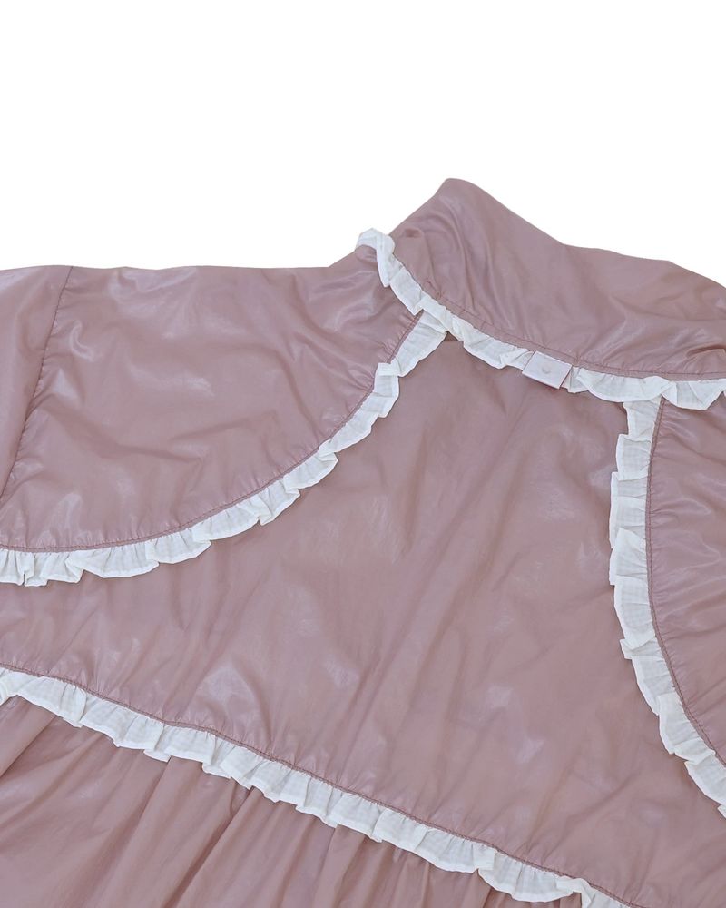 Sheer ruffle jacket / glossy pink