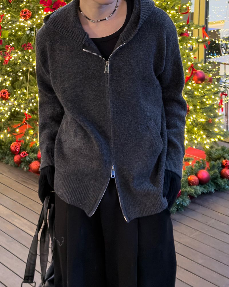Merry wool knit hood zip-up