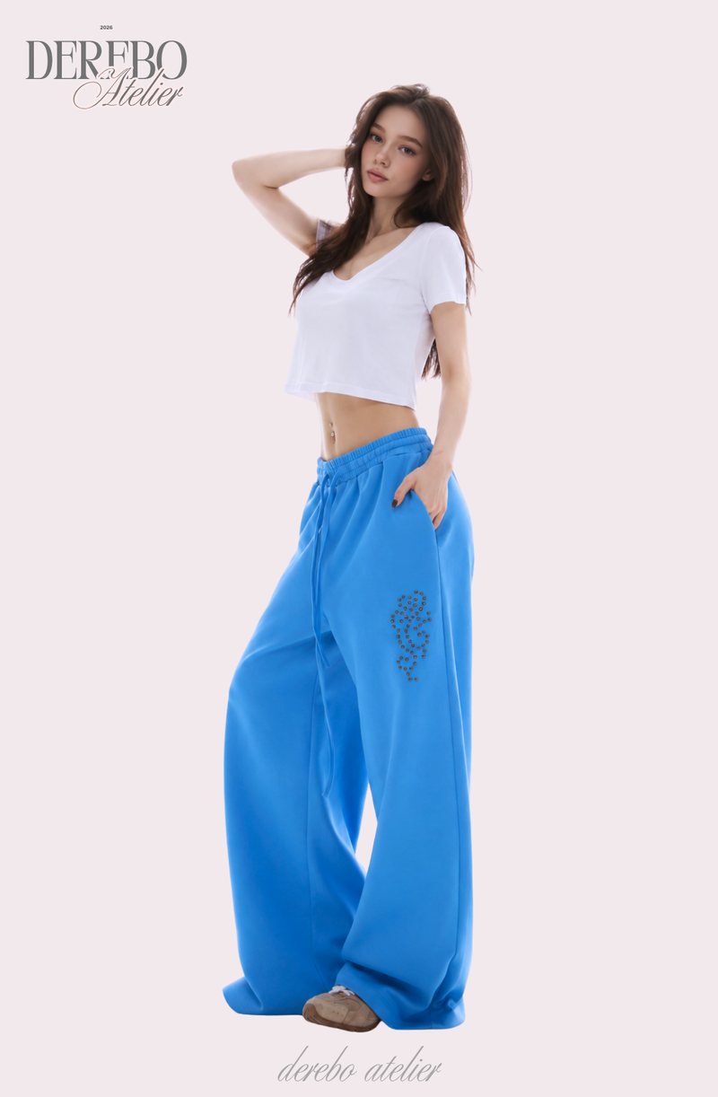 Blue beads banding wide pants
