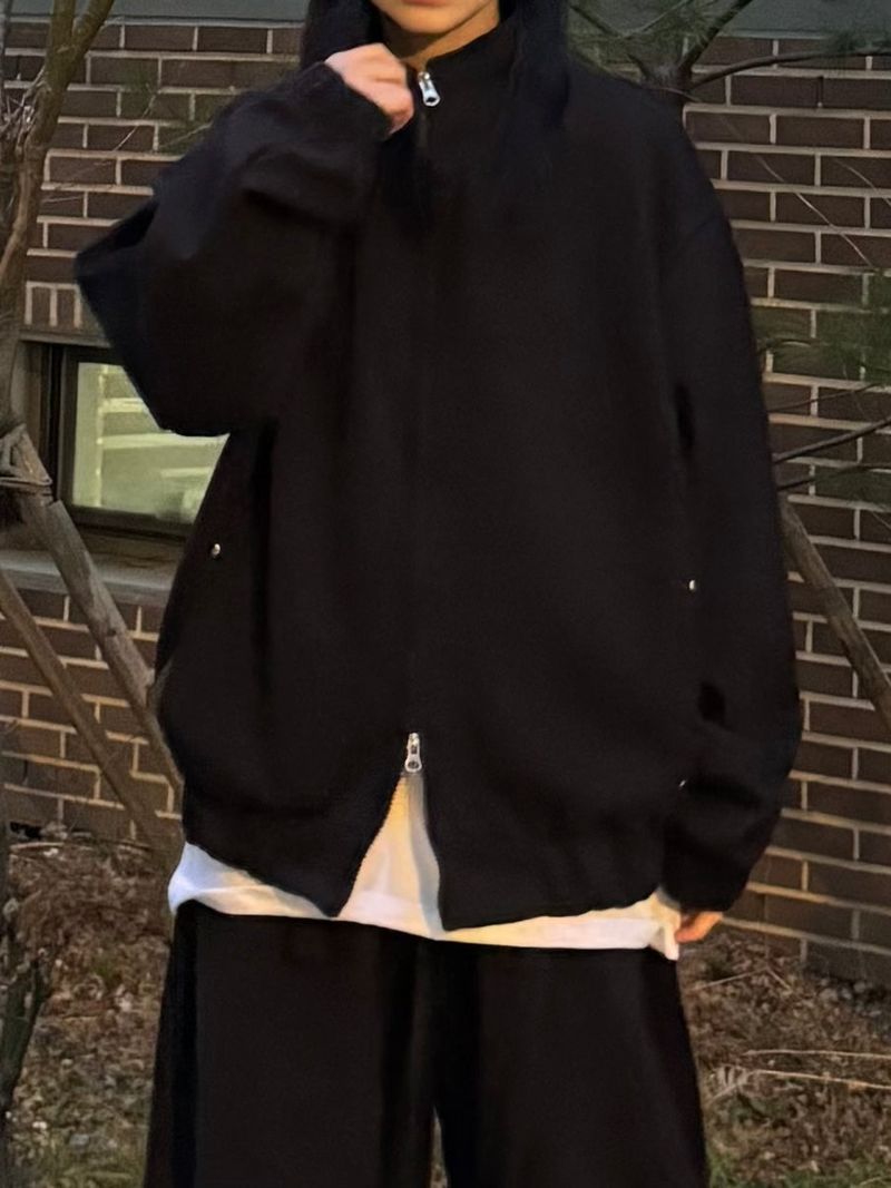 curved high-neck blouson zip-up