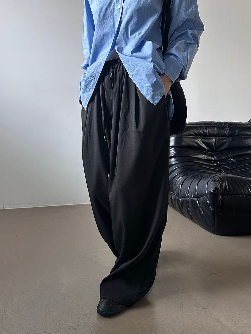 Drape wide banding slacks(2color)