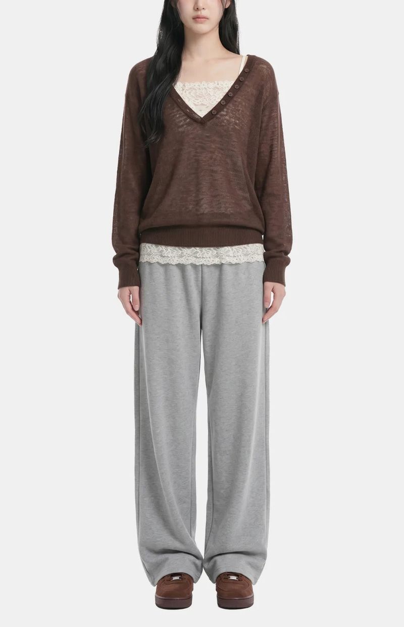 Claire Button V-Neck Loose Knit