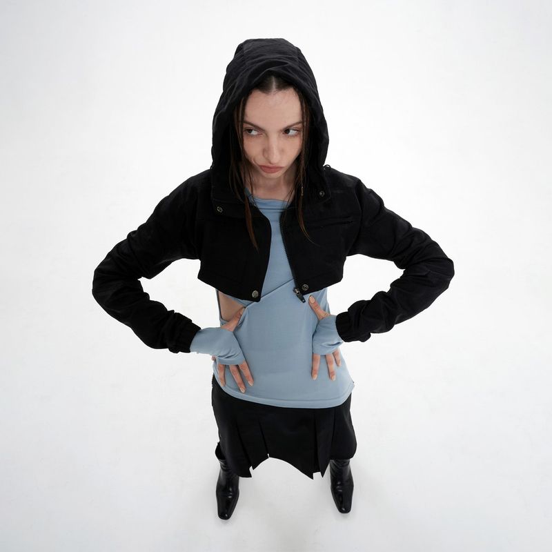 DETAIL HOODED BOLERO(BLACK)