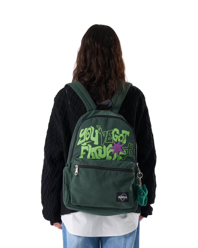 Printed Twill Pocket Backpack (Green)