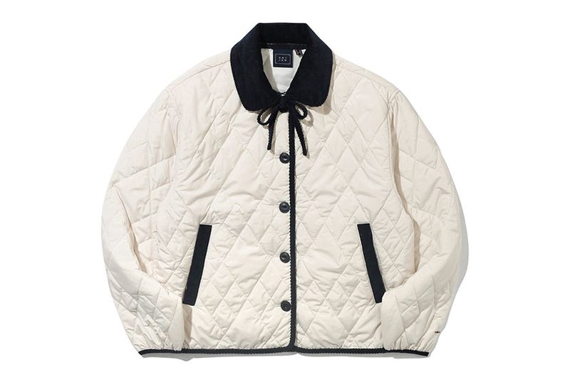 RIBBON TIE QUILTING JACKET_OATMEAL