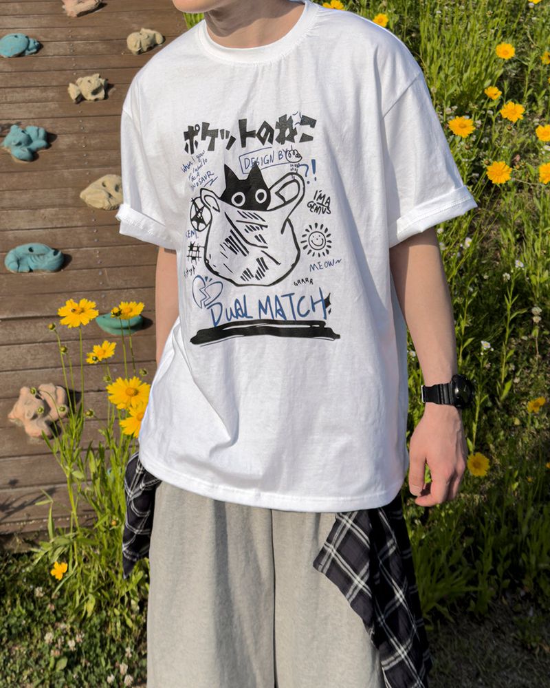 JIIGEUM(ジグム)の「Niporu Cat Graphic Oversized Short Sleeve(Tops)」
