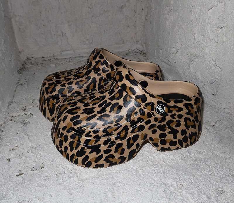 Leopard Print Platform Clog Whole Hoop Slippers