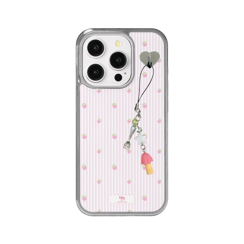 Stripe Strawberry Silver iPhone Magsafe Phone Case Key Charms SET