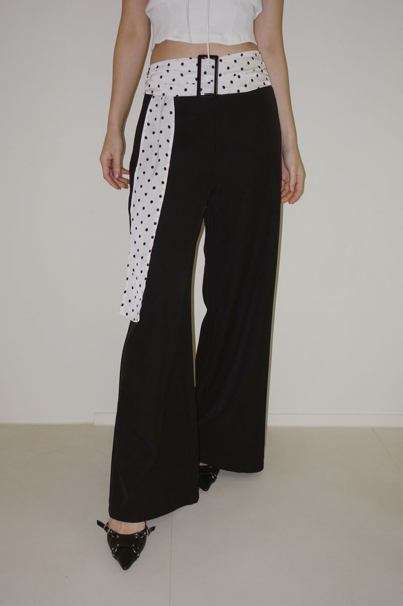 Dot Scarf Belt Long Slacks Pants