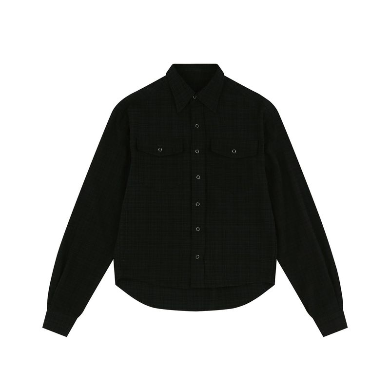 Textured Crop Check Shirt - Black