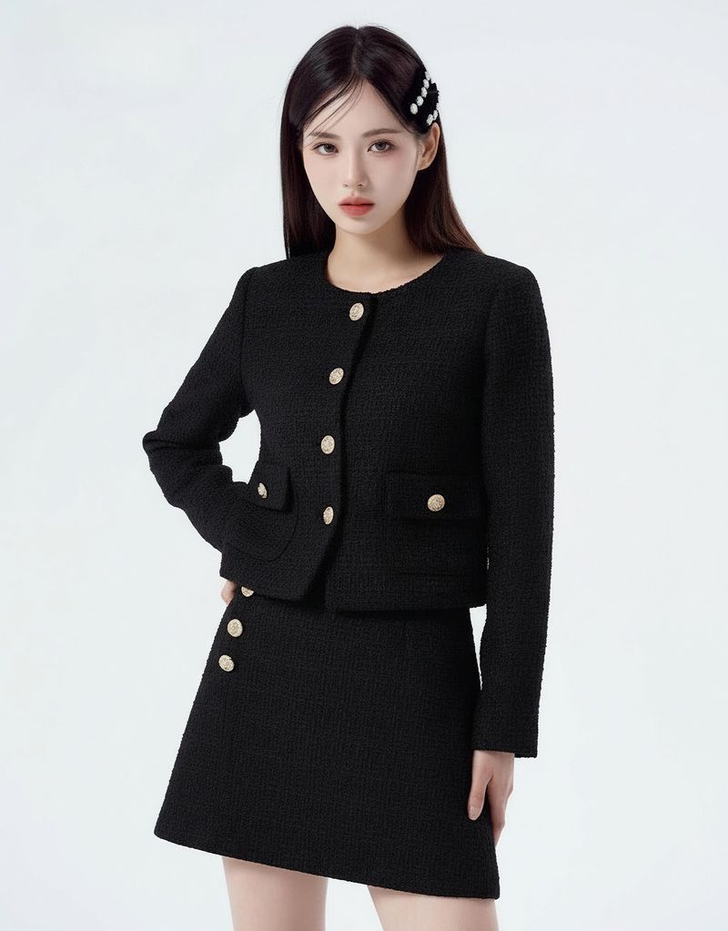 Basic Round neck Tweed Setup black