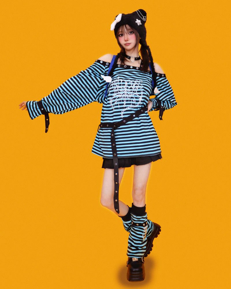 funky-girl striped long T+warmer (2color)