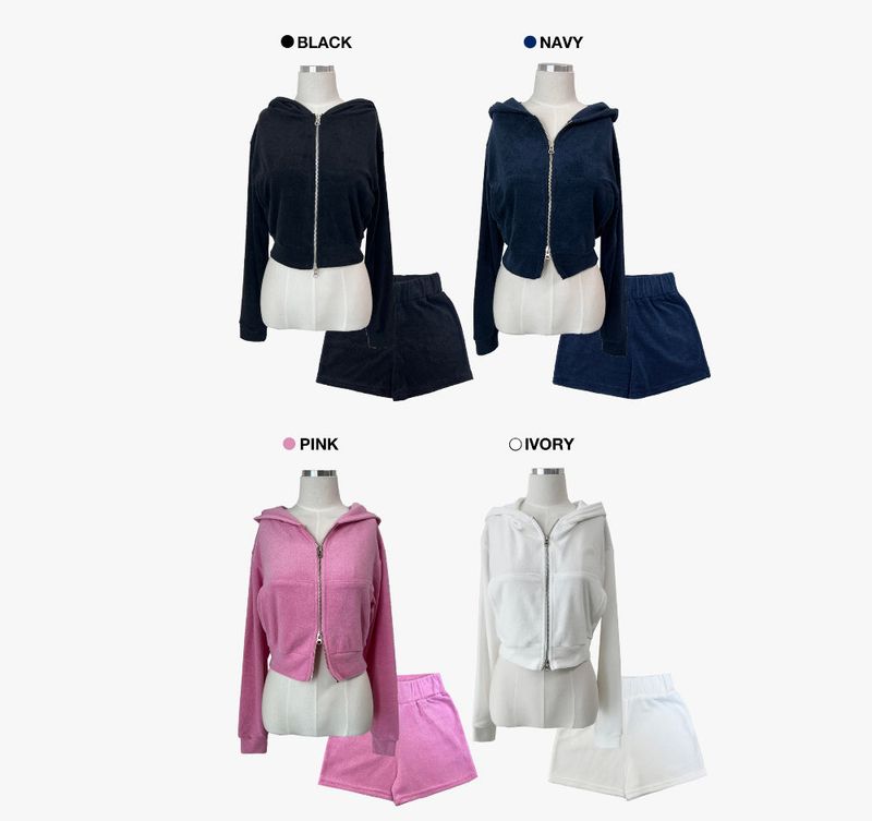 Terry Training 2-way Hooded Zip-up & Minimal Shorts SET (4 colors)
