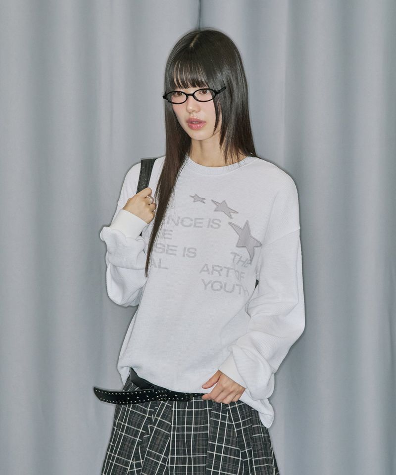 ODDSTUDIO（オッドスタジオ）の「スターアップリケワッフルロングスリーブ - オフホワイト（トップス）」
