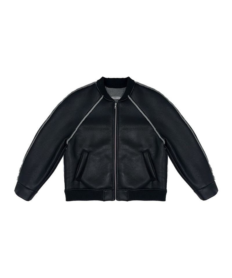 C LINE TRIM FAUX SHEARLING JACKET_BLACK