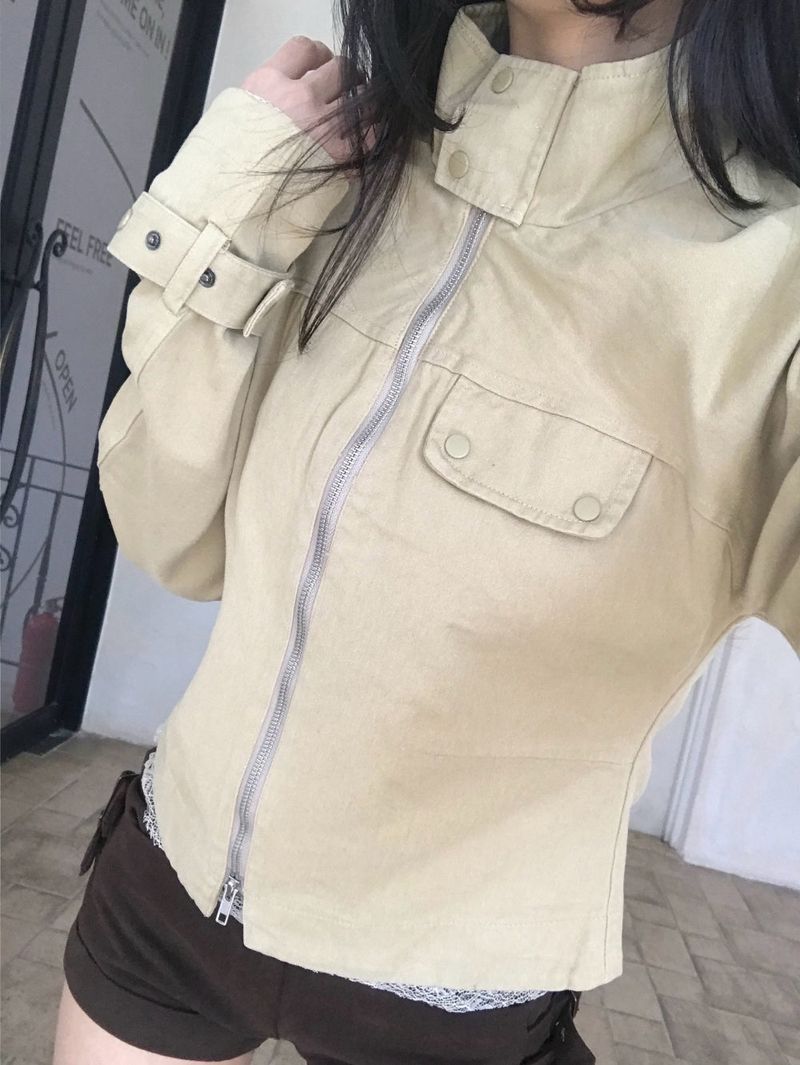 Luen High-neck Belt Raglan Cotton Jacket