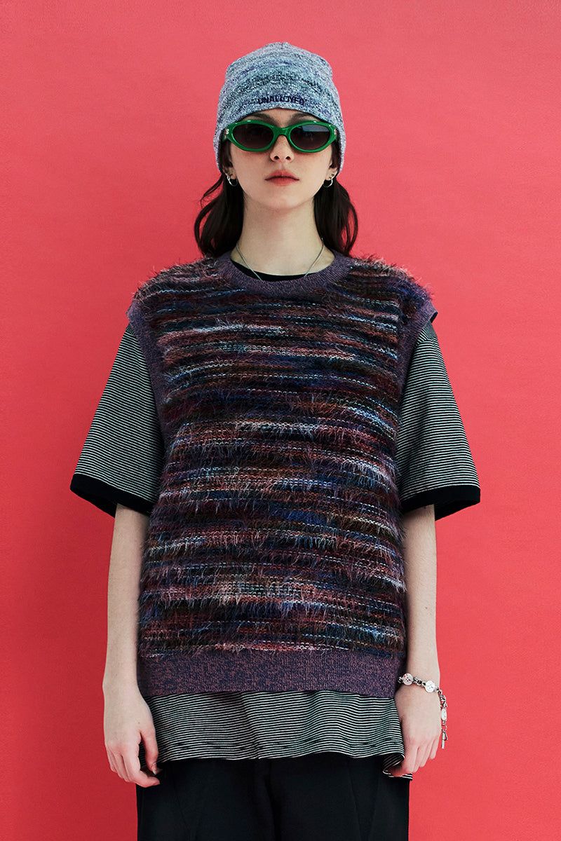 UNALLOYED（アナロイド）の「FUR KNIT VEST / PURPLE（Tops）」
