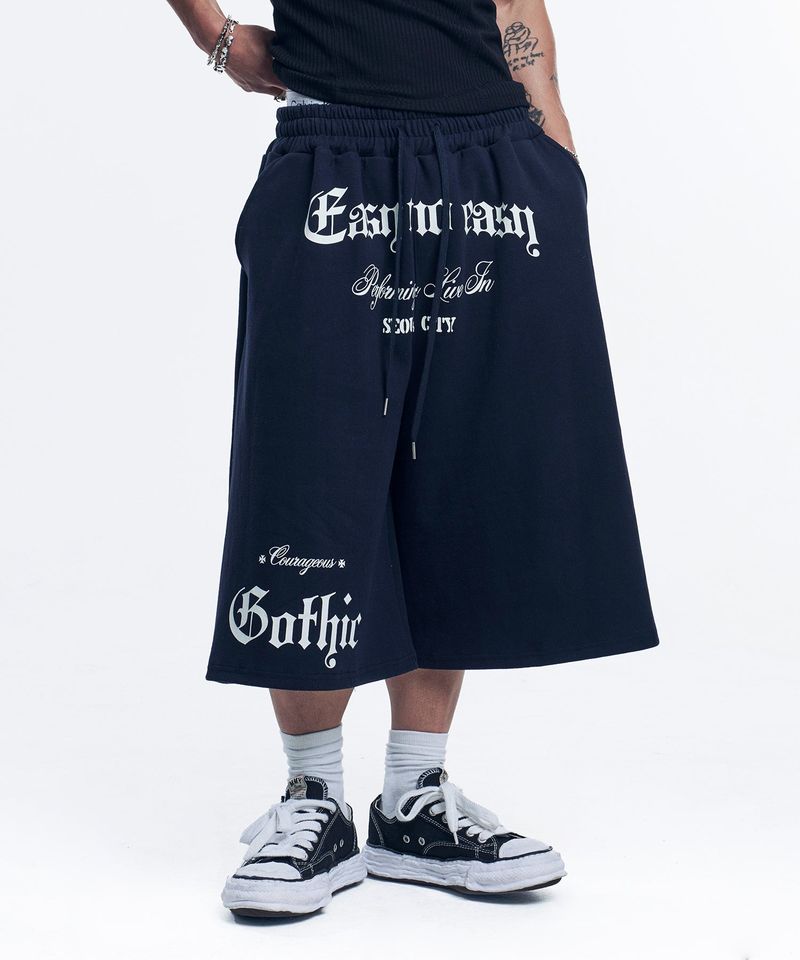 Gothic lettering Bermuda sweatpants - Navy