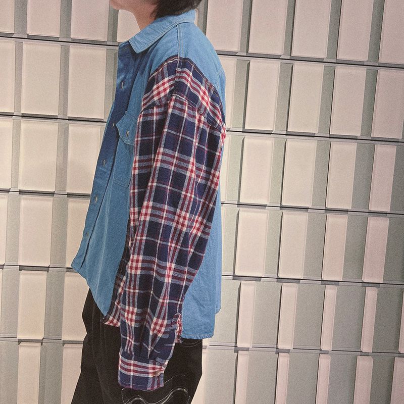 check block denim shirt_blue