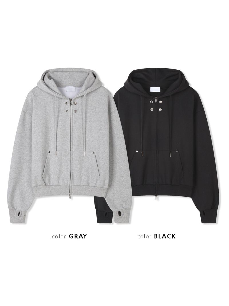 double-button hooded zip-up hoodie (2colors)