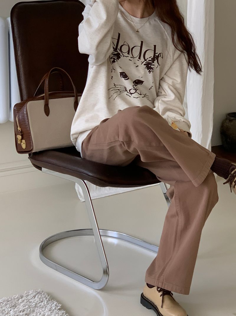 CAT DRAWING SWEATSHIRTS (OATMEAL)