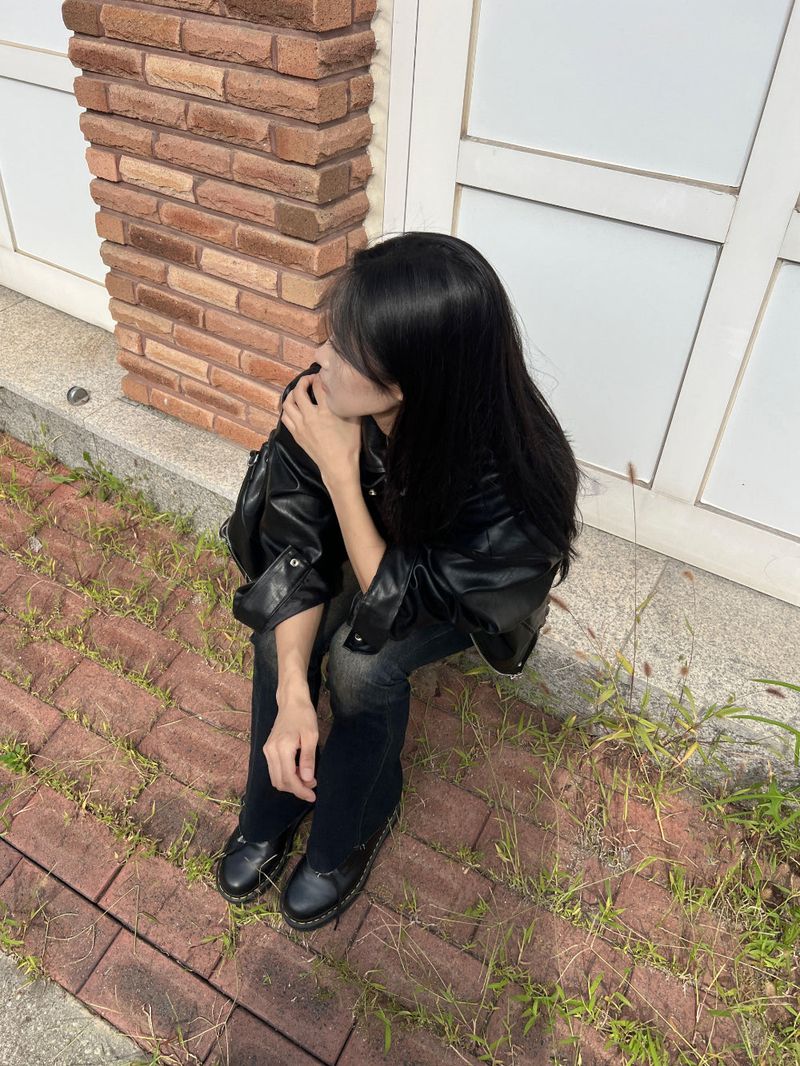 Old box leather bike overfit leather jacket (2 colors)