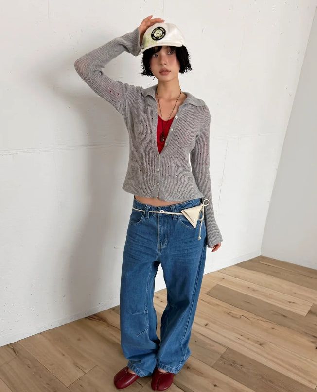 FLARE SLEEVE COLLAR CARDIGAN