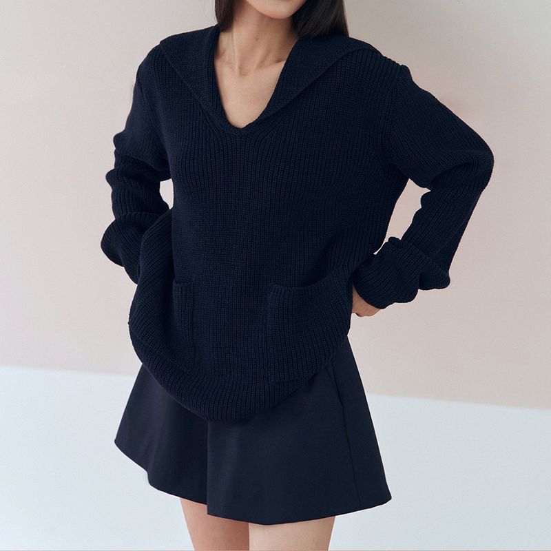 Wool Blended A Line Shorts_Navy