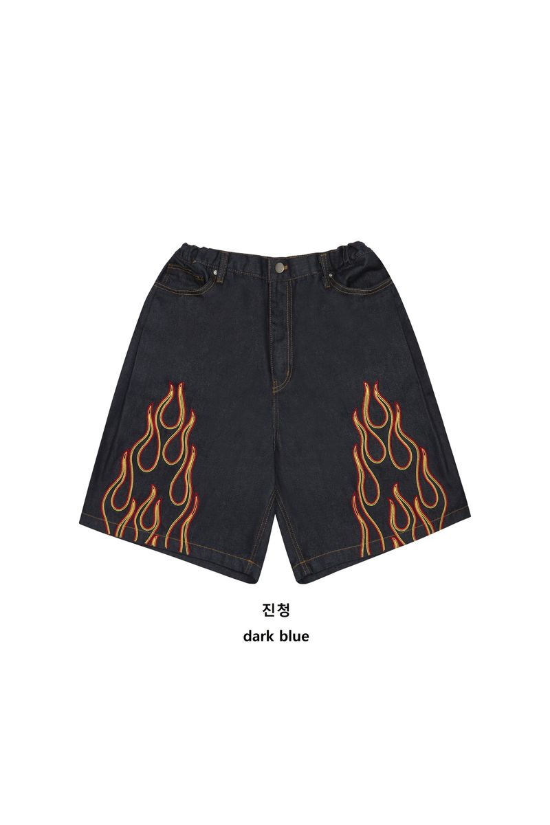 VENTIQUE Flame embroidery Bermuda Shorts 2color