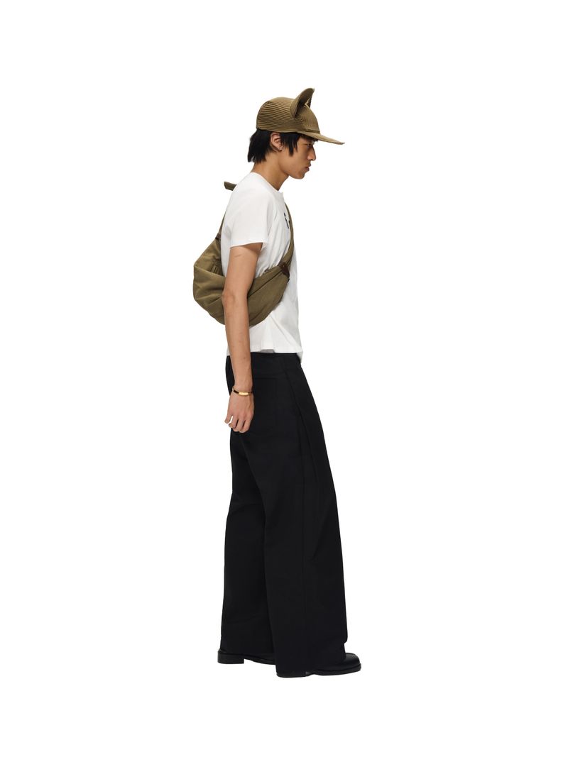 6CRAYON リジッドコーティング ストレートブラックパンツ サイドプリーツ