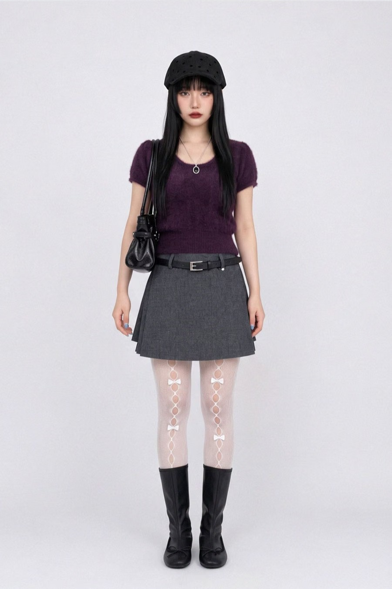 WRAP SKORT WITH LEATHER BELT (2COLORS!)
