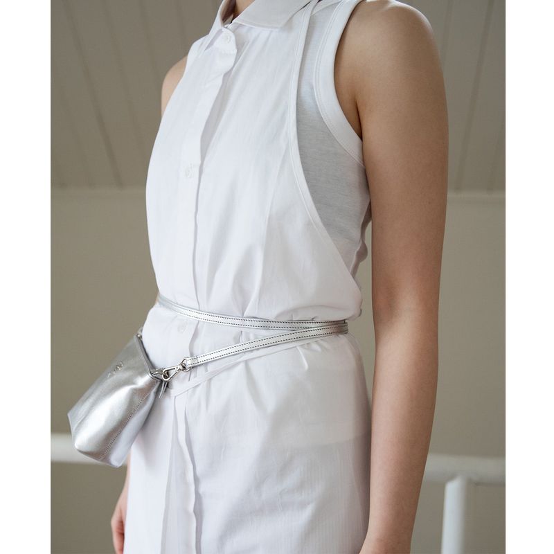 leather mignon bag - silver / strap - ( cowleather, chain)