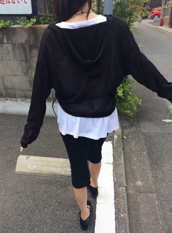 Hobin See-Through Knit Hood Cardigan