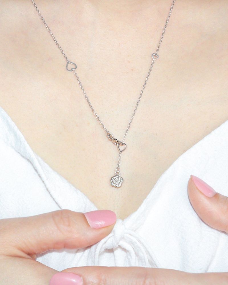 [MADE] lovely rose. long heart chain necklace