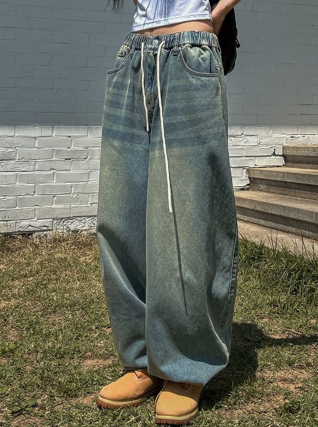 Fit String Banded Balloon Denim Pants