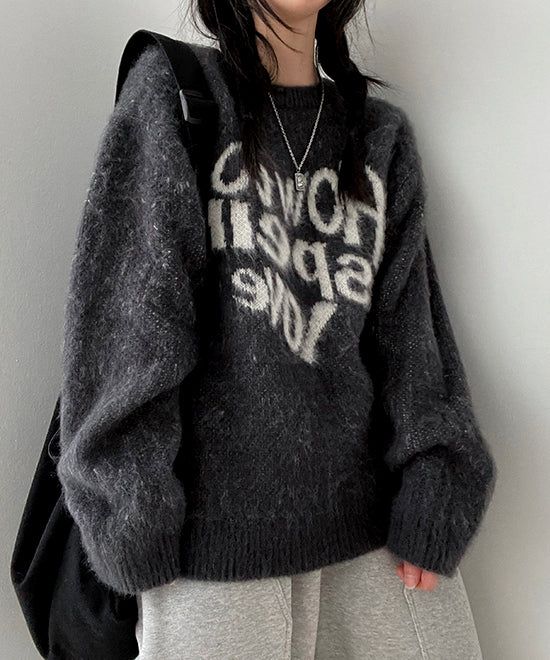 Dulce Lettering Angora Brush Knit