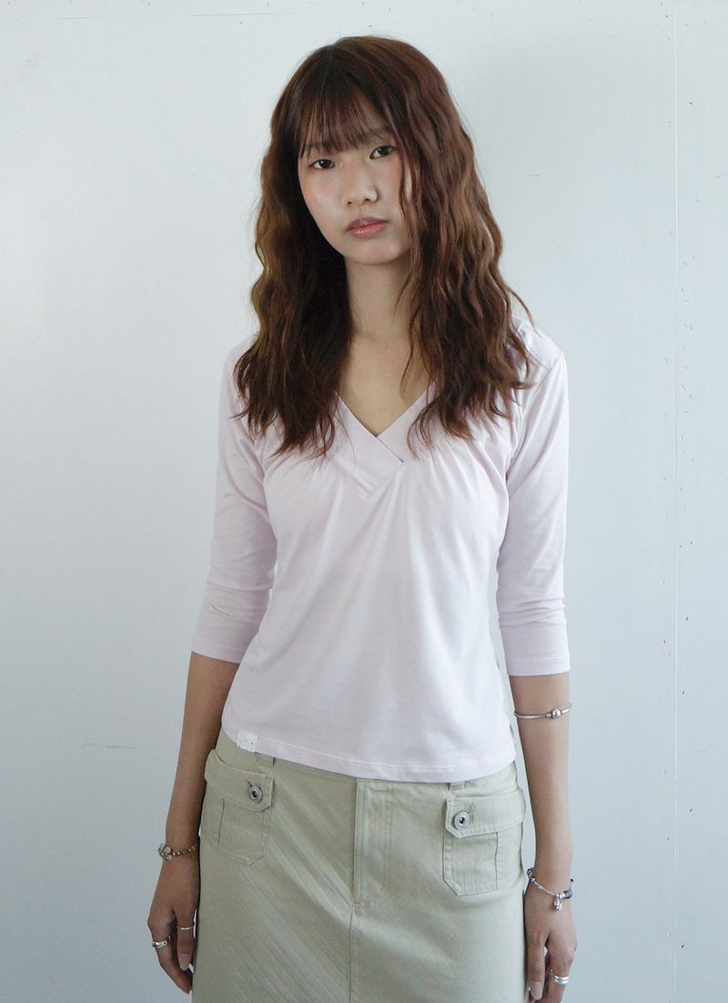 Shirring V-neck Top -Pink