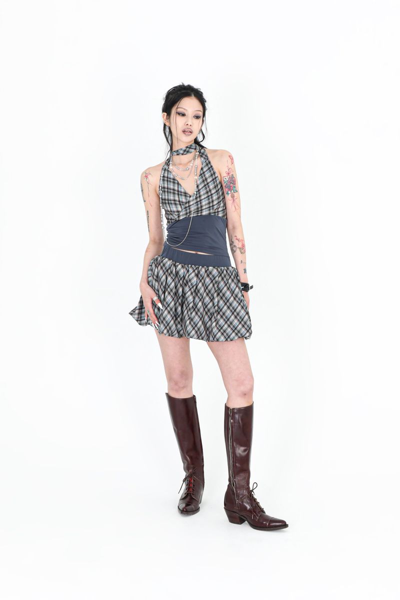 MINT CHECK HALTER TOP