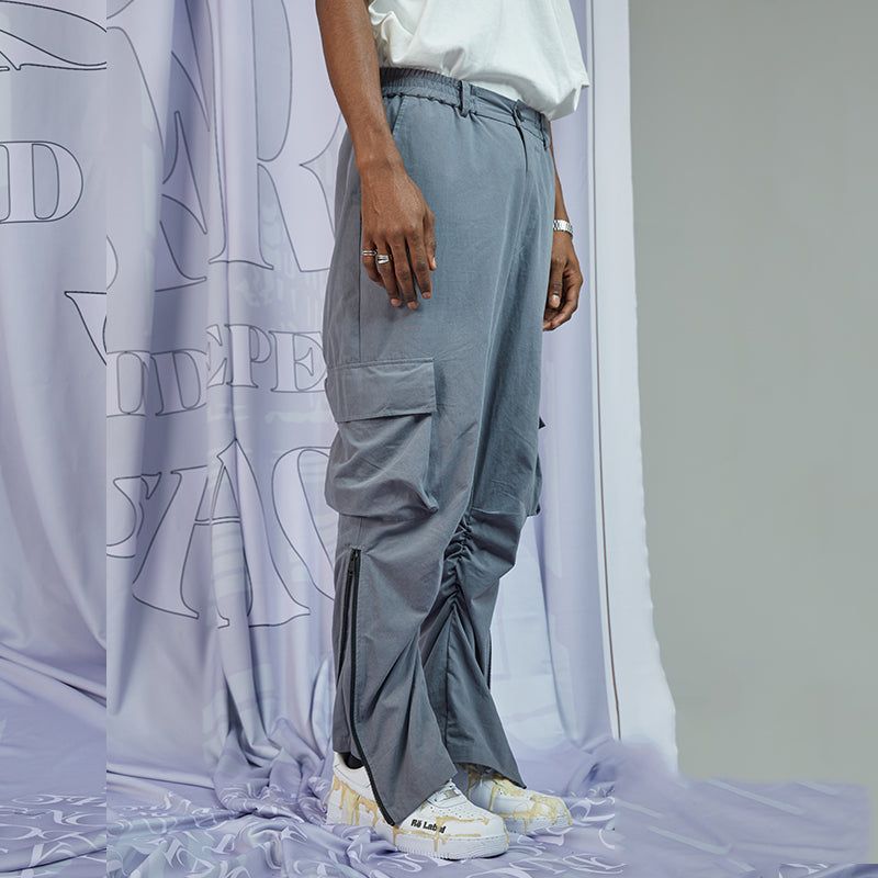 RELABEL  Gray-Blue Side-Zip Pleated Drawstring Pants